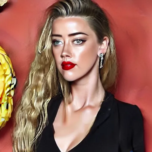 Image similar to a gourd shaped to look like the face of amber heard