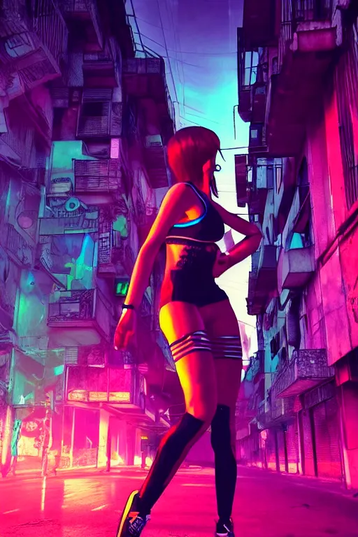 Image similar to buenos aires argentina cyberpunk strong girl sweating, digital sci - fi streets night, soft instagram fantasy art