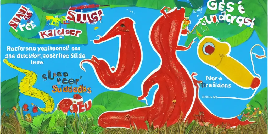 Prompt: a campaign poster for kindergardeners that reads SLUGS TASTE LIKE THE FUTURE!, concept art