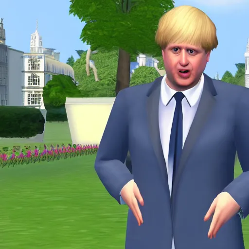 Prompt: Boris Johnson in Sims 2, gameplay footage