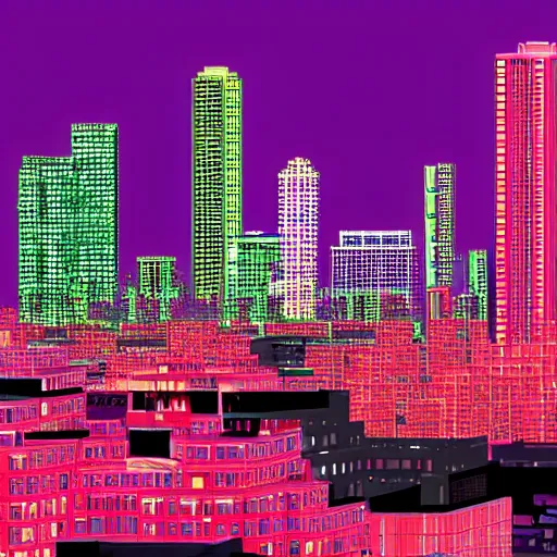 Prompt: city, vaporwave