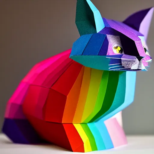 Image similar to Highly detailed and intricate Rainbow papercraft cat