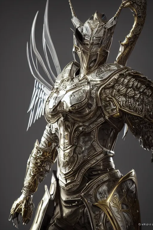 Image similar to a photo of 8k ultra realistic archangel, full body, diablo, intricate white and gold armor, sword, ornate, cinematic lighting, hyperrealistic, focused, high details, unreal engine 5, cinematic, Trending on artstation, artstationHD, artstationHQ, 4k, 8k