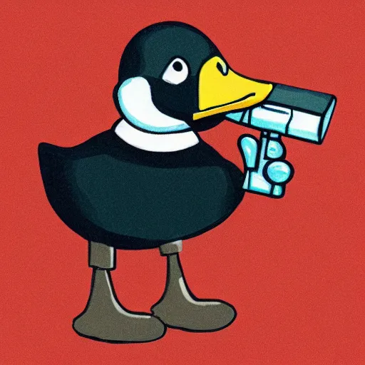Prompt: a duck holding a gun