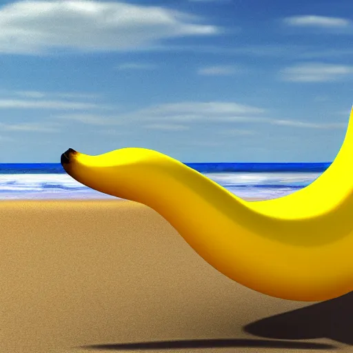Prompt: A dancing banana at the beach, 3d render, simplistic