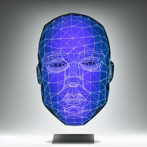 Image similar to a 3d human head made up of shiny holograms