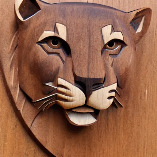 Image similar to wooden carving of a cougar, product picture, ebay listing thumbnail