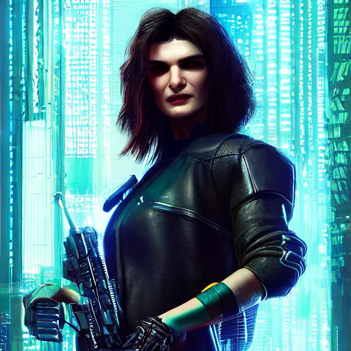 Prompt: rachel weisz portrait, cyberpunk 2 0 7 7, cyberpunk judy alvarez, photorealistic, ultra detailed, neon, octane, bokeh, cinematic lighting, cyber, cyberpunk city, studio quality, feature, scars, cyberface, 8 k