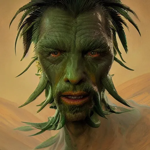 Image similar to adam savage as a plant like creature, closeup portrait by greg rutkowski, realistic face, digital art,