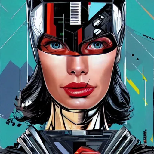 Prompt: female android, by DC comics and Sandra Chevrier