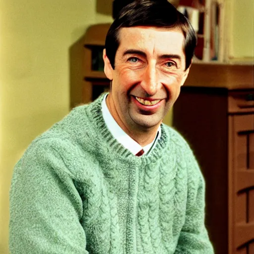 Image similar to Mr Rodgers in a bloodstained sweater