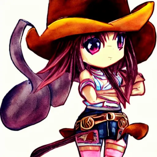 Prompt: cute cowgirl character, chibi, anime