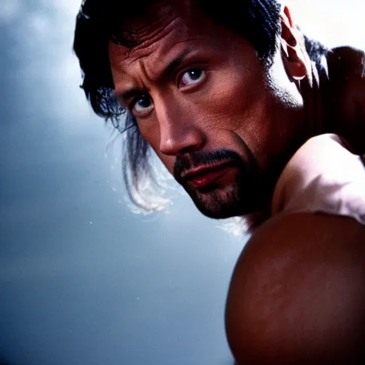 Prompt: An 80's photo of Dwayne Johnson with a mullet, 4K, Moody Lighting