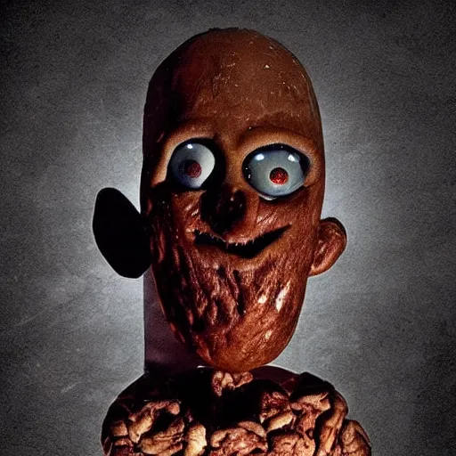 Prompt: a man made of potato, dark, spooky, horror, scary