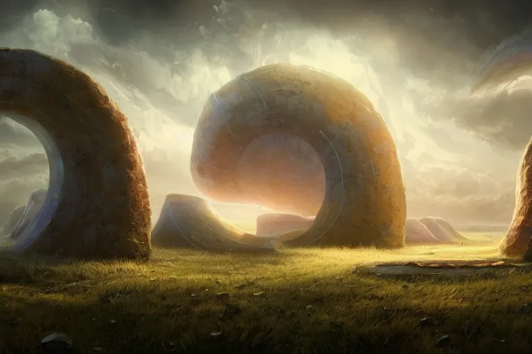 Prompt: a psychedelic realm with rolling plains made out of clouds, and a giant portal covered in runes that leads into the multiverse, in the style of wlop, illustration, epic, fantasy, hyper detailed, smooth, unreal engine, sharp focus, ray tracing