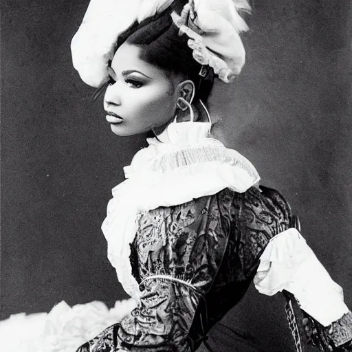 Image similar to albumen print portrait of nicki minaj wearing 1 8 0 0 s clothing, very detailed, very intricate,