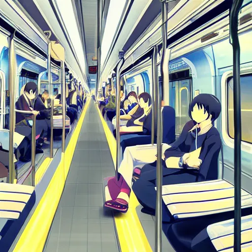 Image similar to The Interior of a Metro Train at Shinjuku, Anime concept art by Makoto Shinkai