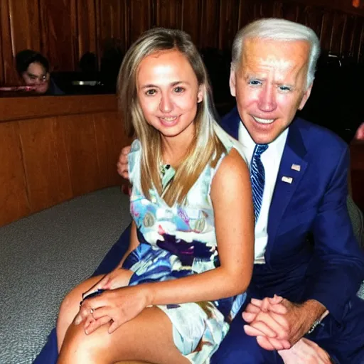 Image similar to dasha nekrasova sitting on joe biden's lap