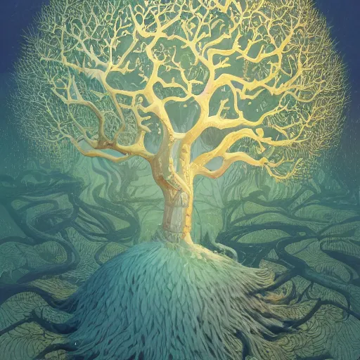 Prompt: a detailed portrait of a mistycal tree, by victo ngai and justin gerard, digital art, realistic painting, very detailed, fantasy, dnd, character design, trending on artstation