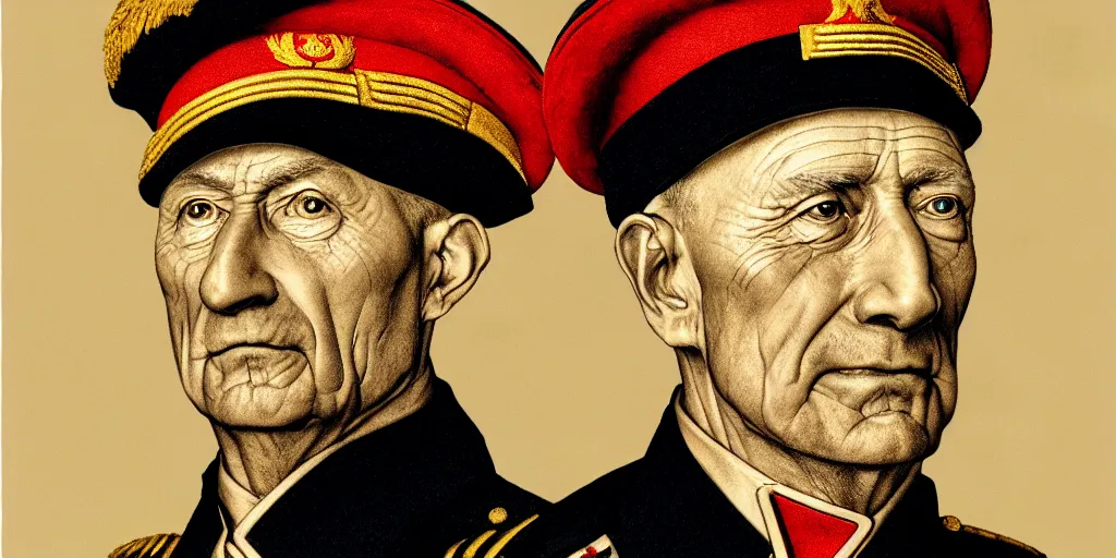 Prompt: realistic portrait of a war general in his uniform, golden, delicate, hyper realism, 1 4 5 0, ink, ultra realistic, 8 k