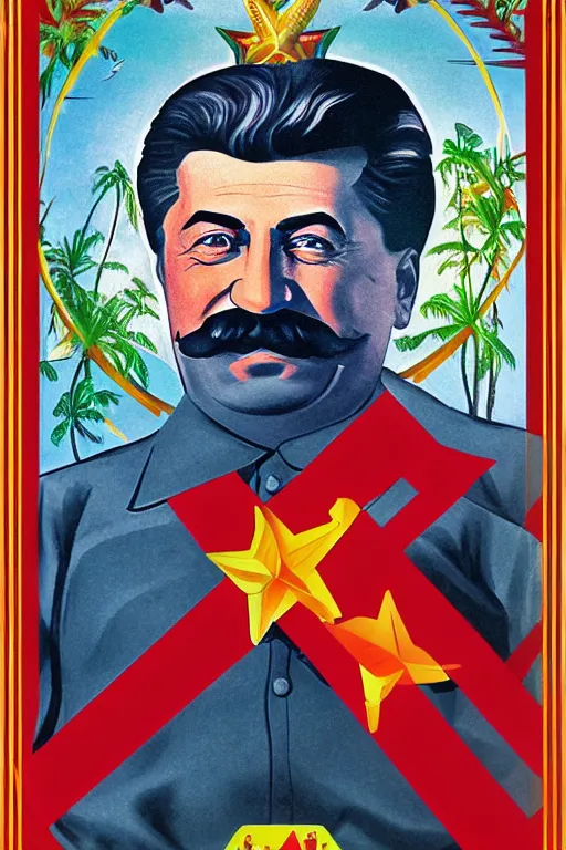 Prompt: stalin in paradise, art in paradise style, stalin in heaven, clear color art in 4 k