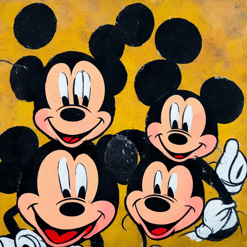 Image similar to degraded mickey mouse painted in extremely thick heavy impasto