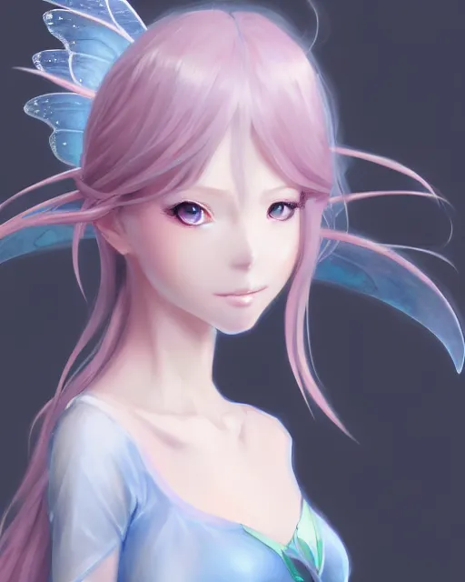 Image similar to character concept art of an anime fairy | | cute - fine - face, gossamer clothing, pretty face, realistic shaded perfect face, fine details by stanley artgerm lau, wlop, rossdraws, james jean, andrei riabovitchev, marc simonetti, and sakimichan, tranding on artstation