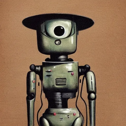 Image similar to medium shot 1 9 5 0 s retro cactus robot, bionic arms and eyes. muted colours. by jean - baptiste monge