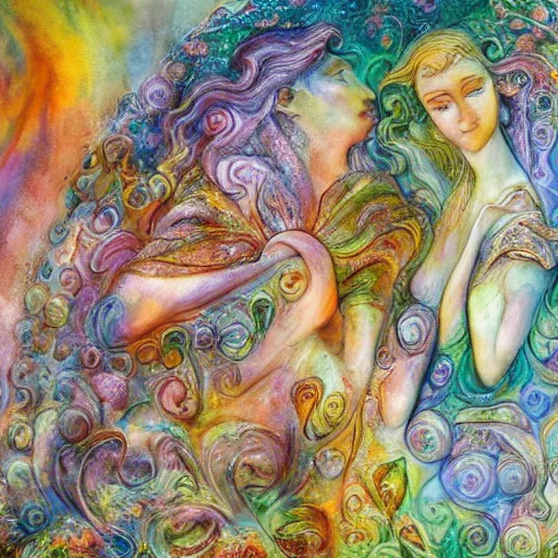 Image similar to marble sculpture abstract figurative art, lovers of spring, josephine wall, dreamy, muted, pastel colors