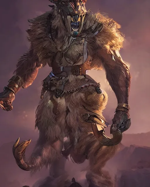 Prompt: Mythological Beast as an Apex Legends character digital illustration portrait design by, Mark Brooks and Brad Kunkle detailed, gorgeous lighting, wide angle action dynamic portrait