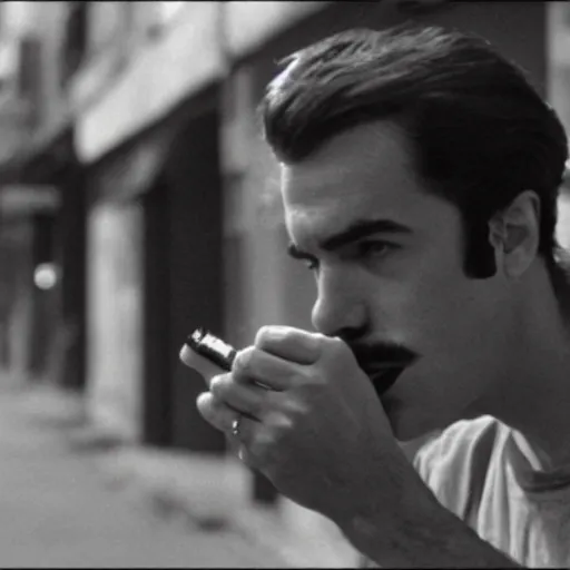 Image similar to Mario smoking in a french new wave Godard film aesthetic