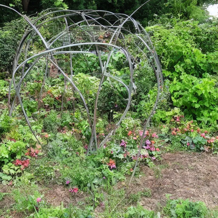 Image similar to a circle portal structure built out of plants and mushrooms