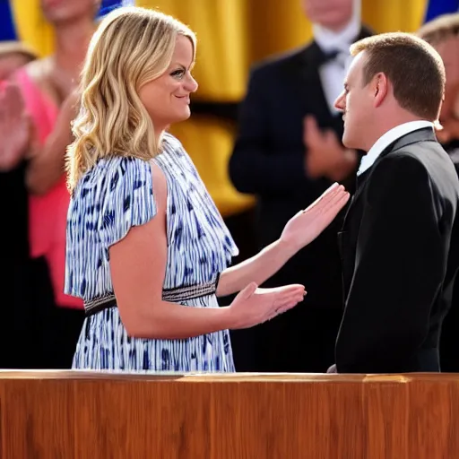 Image similar to Amy Poehler taking the oath of office as president of the united states