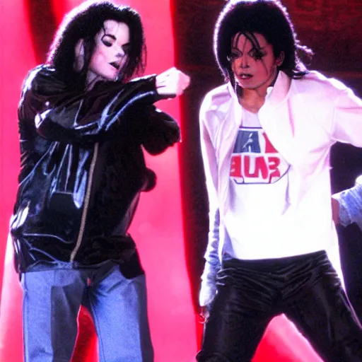 Prompt: kevin smith and michael jackson performing together at the standup show, realistic photo, 8k, light falling on the stage, highly detailed, hyperrealistic, very detailed