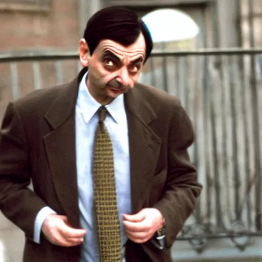 Prompt: Mr Bean leaving the scene of a crime