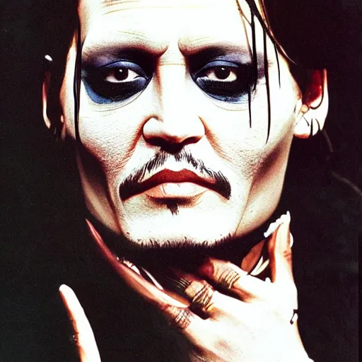 Image similar to Johnny Depp, prosthetic makeup design by H.R Giger