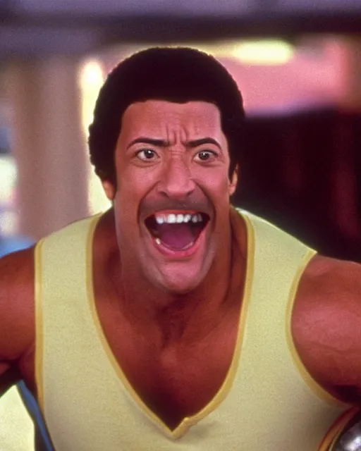 Prompt: Film still close-up shot of dwayne johnson as happy gilmore from the movie happy gilmore. Photographic, photography