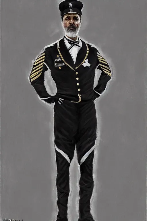 Image similar to full body portrait of the dictator of the san antonio spurs, 1 8 8 9, in full military garb, silver, black, white, greg popovich, oil on canvas by william sidney mount, trending on artstation