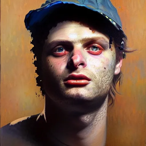 Image similar to portrait of mac demarco, detailed face, detailed painting, epic lighting, by ilya repin, phil hale and kent williams