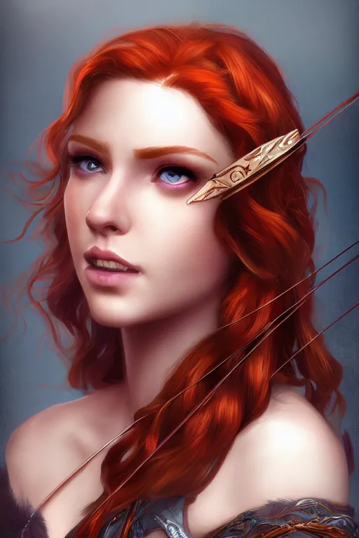 Protrait of a Beautiful redhead archer, high fantasy, | Stable ...