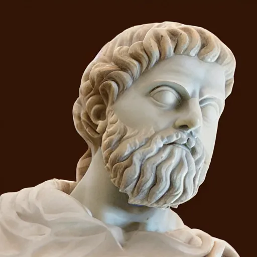 Prompt: marble statue of Plato wearing a virtual reality headset, Michelangelo