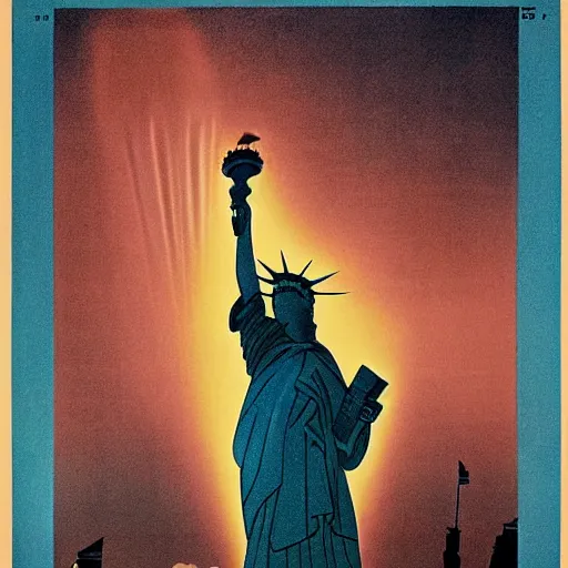 Image similar to The Statue of Liberty, 1950s propaganda poster