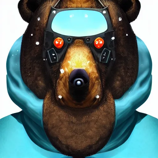 Image similar to portrait of bear beast-man wearing a hazmat suit, digital art, concept art, highly detailed, sharp focus