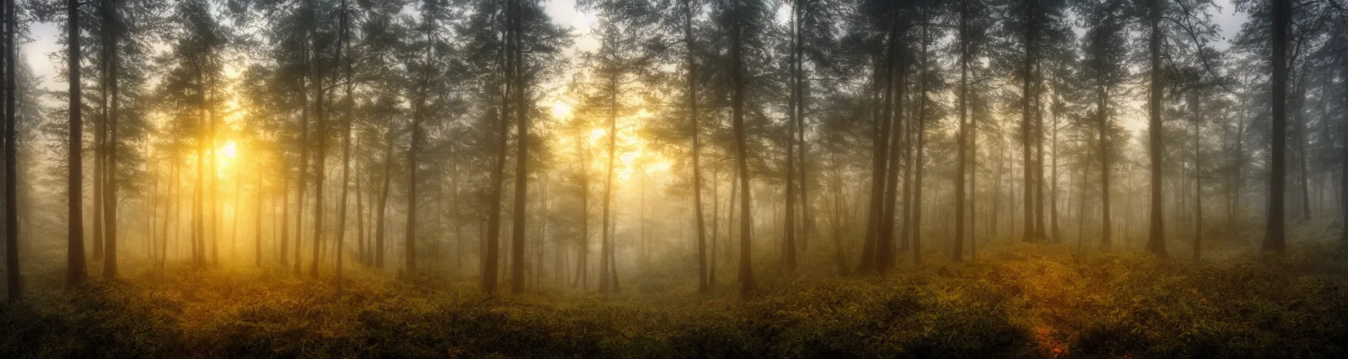 Image similar to beautiful foggy rainy forest mountain landscape with a majestic sunrise, art, high detail, high definition, photorealistic, hdr,