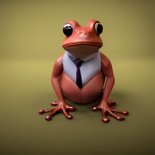 Image similar to a high quality photo of an antropomorphic frog wearing a suit, 3d scene, render, ultra realistic, artstation, cgsociety