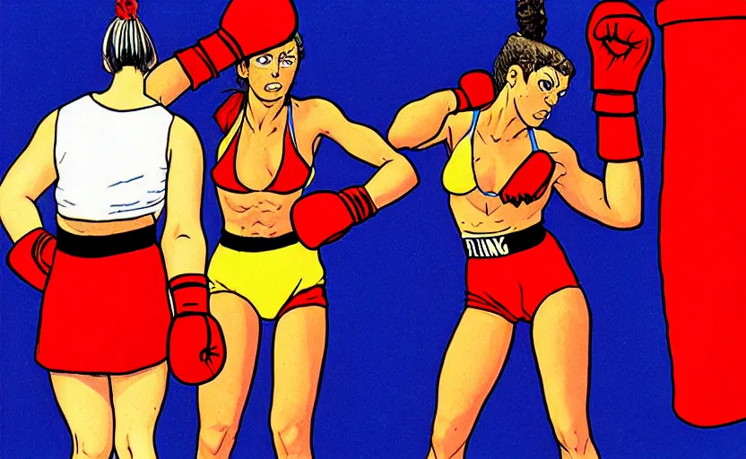 Prompt: boxing girl and drag queen by jean giraud