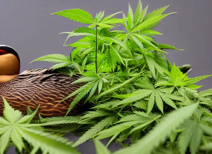 Image similar to duck, marijuana leaves, duck surrounded by weed leaves