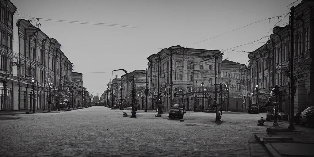 Image similar to bauman street in kazan city, nuar, shot on Leica A6, cinematic lighting, b&w