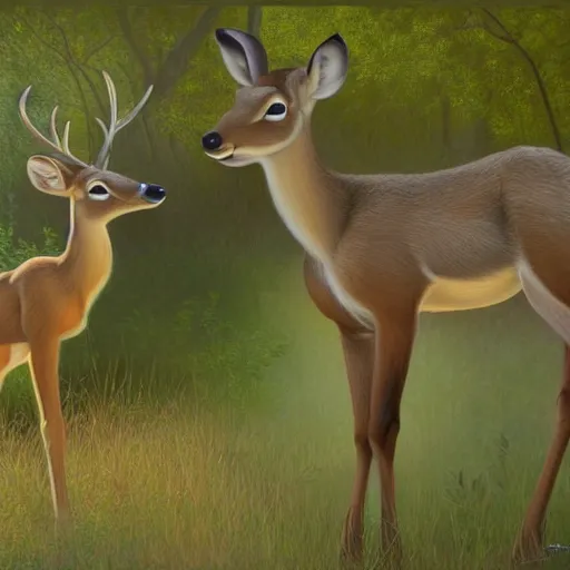 Prompt: Disney Bambi highly detailed, sharp focus, digital painting, oil painting, artwork, museum work, by Robert Bateman, by Carl Brenders,