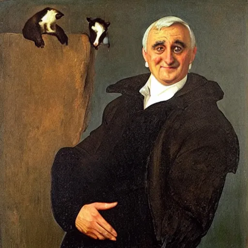Prompt: Bertie Ahern with a stoat on his shoulder, painted by Caravaggio